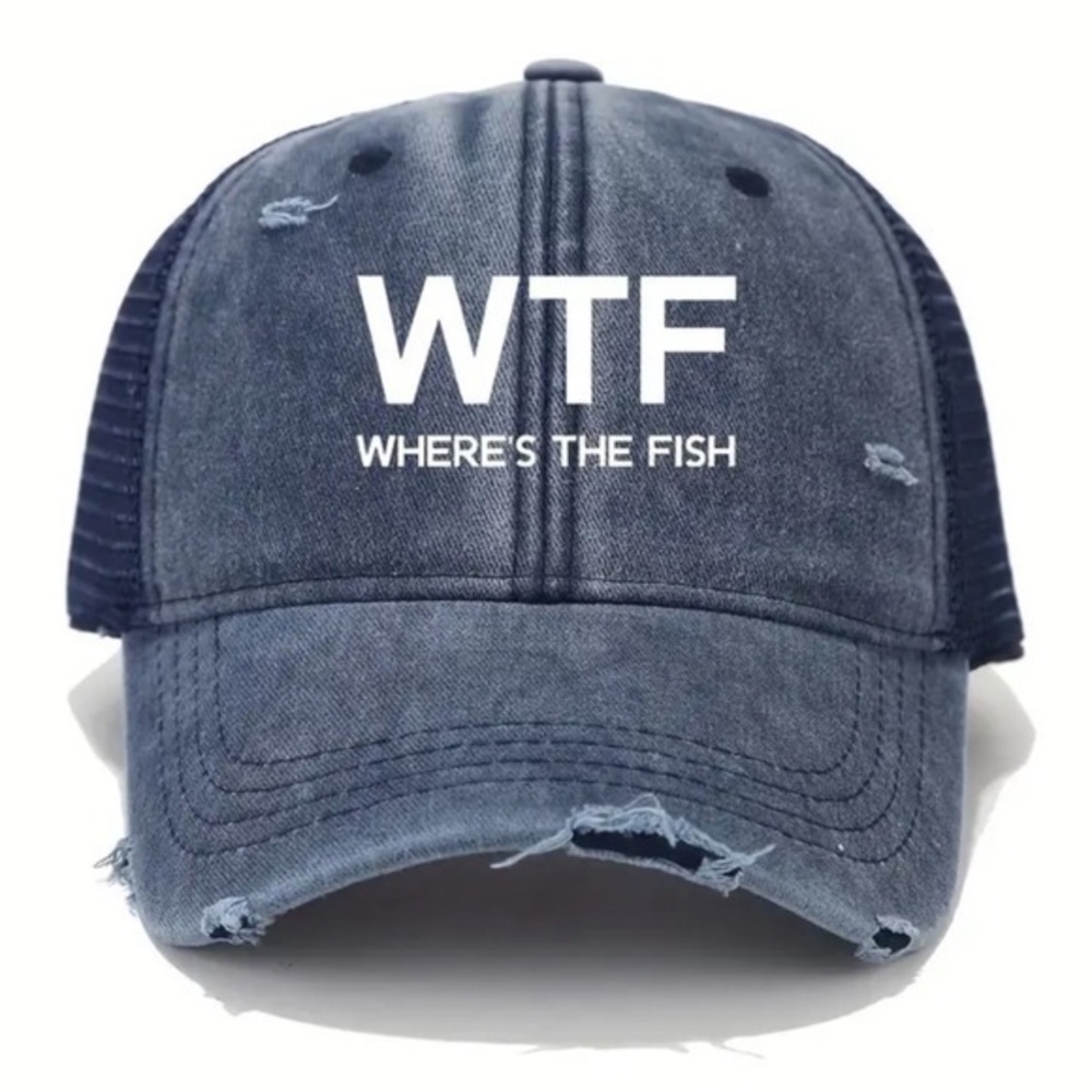 Baseball cap W T F WHERE’S THE FISH snap back NWT
